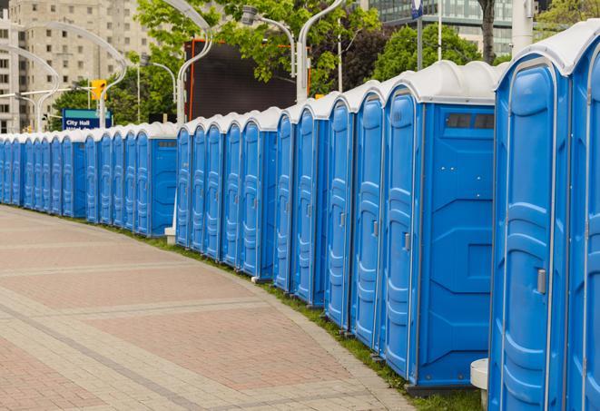 portable restrooms stationed outside of a high-profile event, with attendants available for assistance in Harbinger, NC